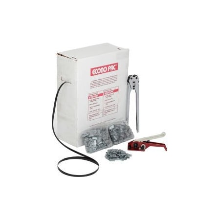 Pac Strapping Products Pac Strapping Polypropylene Kit w/ Tensioner/Sealer & Seals, 9000'L x 1/2" Strap Width Coil, Gray EP48